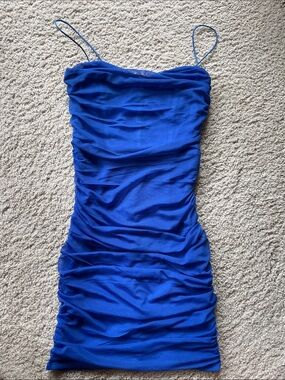 Princess Polly Cobalt Blue Ruched Spaghetti-Strap Mini Dress